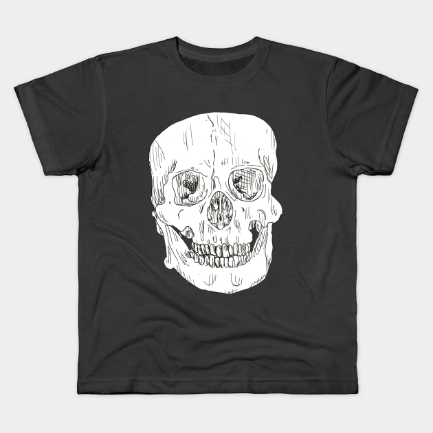 Skull Line Drawing Kids T-Shirt by marianasantosart